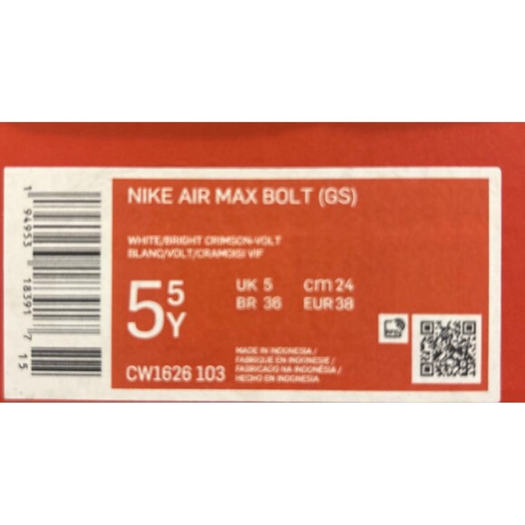 Nike Air Max Bolt Gs White Crimson Volt CW1626-103 Youth Size 5.5/Womens Size 7 - Picture 7 of 7